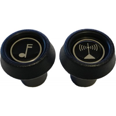 Black Plastic Musical Note and Tuner Logo Front Knob Set - Pair (#37)